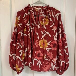 Lovestitch Red Floral Blouse with Yellow Accents